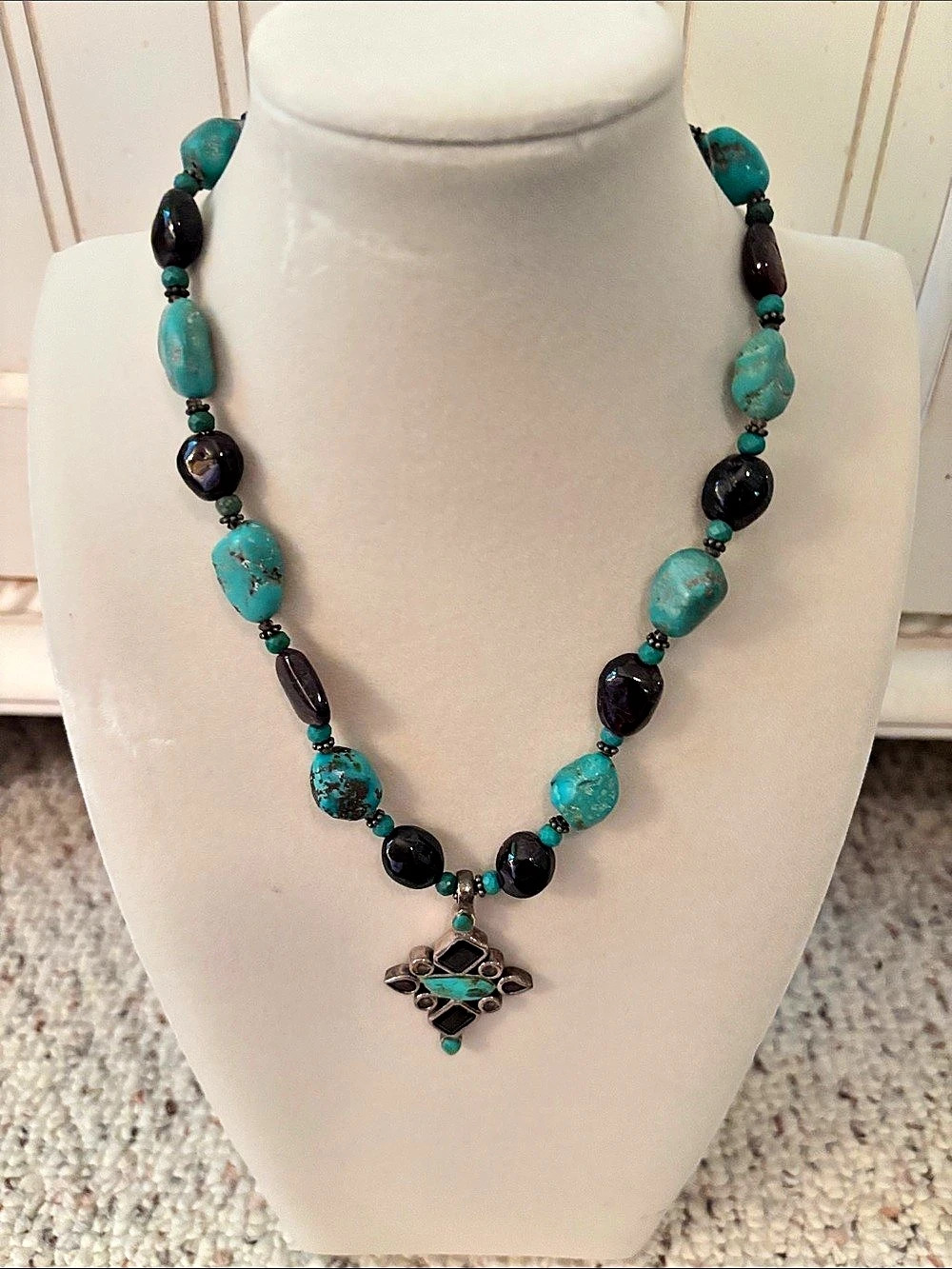 Turquoise & Black Pendant Necklace